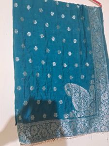 Teal &amp; Silver Embellished Dupatta