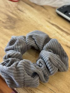 Gray Corduroy Scrunchie