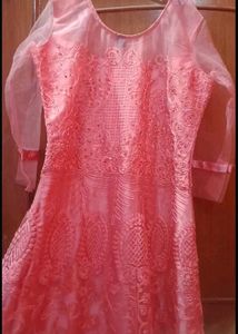 Pink Gown With Net Neck Layer