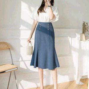 Elegant Blue Midi Skirt