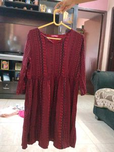 Maroon Printed Casual Dress