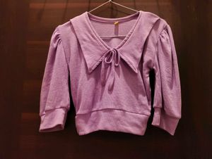 Purple Puffy Sleeves Crop Top