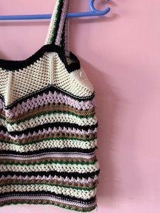 NStriped Crochet Tank Top With Free Black And Wh