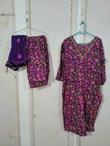 Purple Floral Print Kurta Set