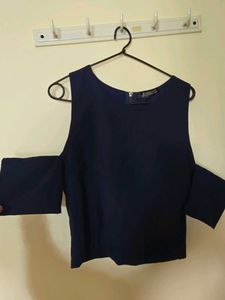 Navy Blue Cold Shoulder Top