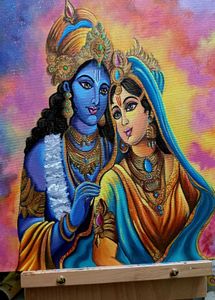 Krishna Radha Canvas Painting On 16×20 Inches