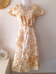 Aturabi Floral Cotton Linen Midi Dress