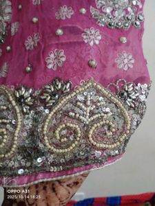 heavy onion colour fully pearl work Saree
