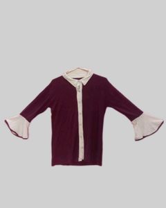 Stylish Burgundy & White Flared Sleeve Top