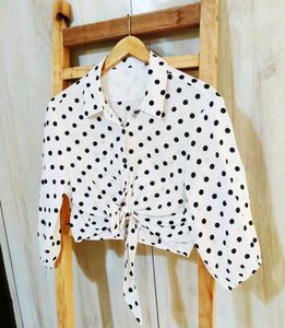 Polka Dot Tie-Front Crop Top size-28-30-S