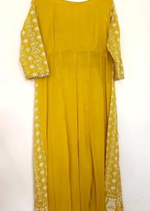 Yellow Festive Suit With Front Slit And Duppata