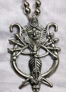 Silver Tone Durga Pendant Necklace