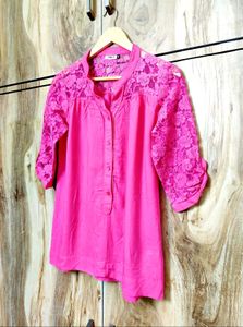 Pink Lace Detail Top size-36
