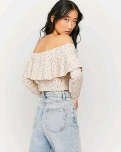 Y2k Floral Print Off-Shoulder Crop Top Ruffle