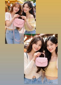 Korean Pink Top Handle Bag with Strap