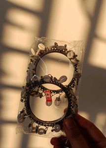 Elegant Silver-Tone Beaded Bangles