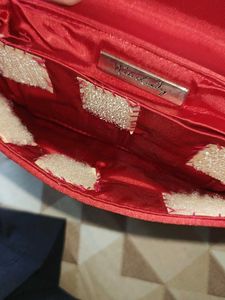 Red Satin Clutch With Diamond Work