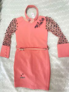 TlBaby Girls Bodycon Dress With Neck Belt And West