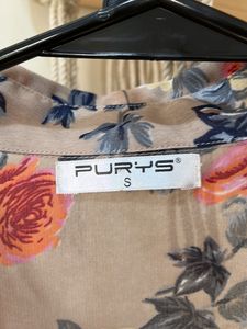 PURYS Beige Semi Formal Floral Full Sleeve Shirt