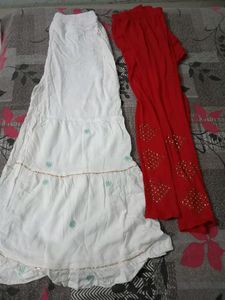 Combo Of White Palazo And Red Pajami