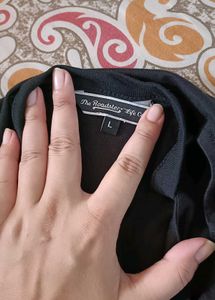 Black V-Neck Tie Detail Top