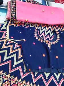 Navy Blue Embroidered Lehenga Set