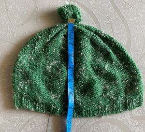 Green Knitted Beanie with Pom