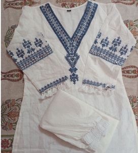 Embroidered White Kurta Set