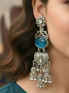 Blue Stone Jhumka Earrings