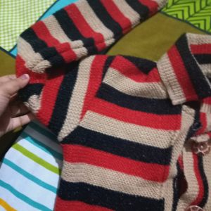 Women Red Striped Winter Sweater