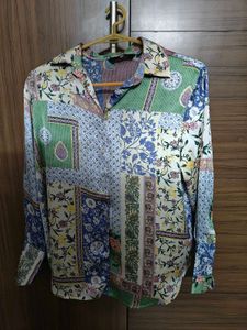 Patchwork Floral Print Button-Down Shirt