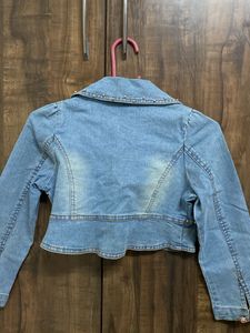 Denim Cropped Jacket For Kids