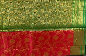 New Elegant Red &amp; Green Saree With Blouse Piece