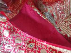 Red With Gold Floral Print Saree (Women&#39;s)