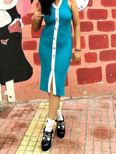 Teal Button-Up Halter Dress