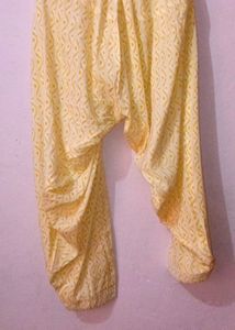 Yellow White Cotton Rayon Salwar Set 3xl