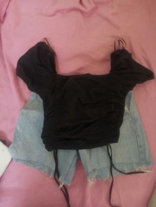 Black Cotton Cottage Crop Top