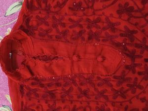 Red Embroidered Kurta