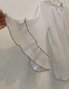 White Crinkle Ruffle Sleeves Top