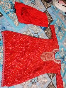 Red Embroidered Kurta Set