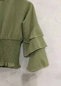 Olive Green Ruffle Sleeve Top