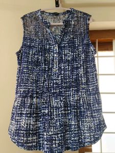 Sleeveless Top Women’s PS Blue & White with Lace