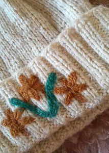 Floral Embroidered Knit Beanie