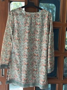 BIBA Printed  Crepe Kurti 80 Cm - Teal