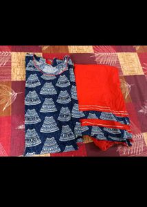 Blue Printed Kurti With Loose Plazzo