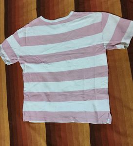 Women Pink Cotton Striped Tshirt