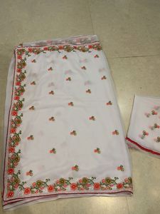 White Embroidered  Saree