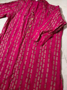 Pink &amp; Gold Patterned Kurta
