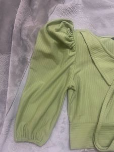 Green Tie-Neck Crop Top