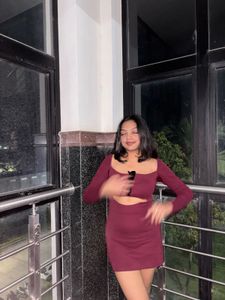 maroon mini bodycon dress with details